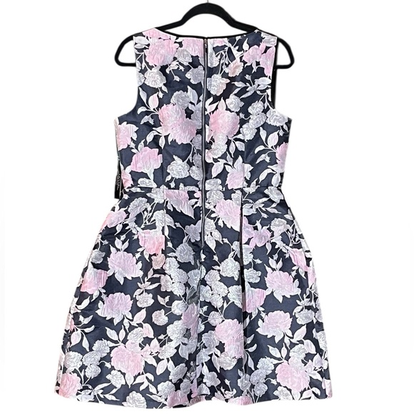 NWT TAHARI ASL SLEEVELESS BOW FRONT BLUE PINK FLORAL PRINT DRESS - Picture 6 of 12